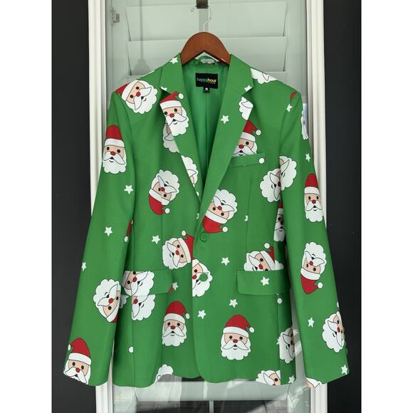Happy Hour by Tipsy Elves Green Santa Blazer Men’s Small NWOT Christmas Jacket - Picture 1 of 4